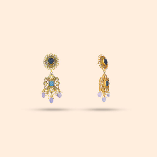 Moissanite & Sapphire Victorian Earrings - Image 3