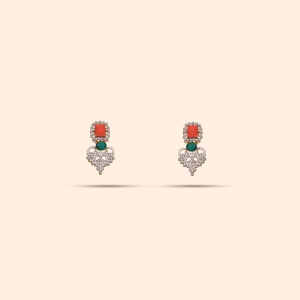 Coral and Emerald Gemstone Earrings