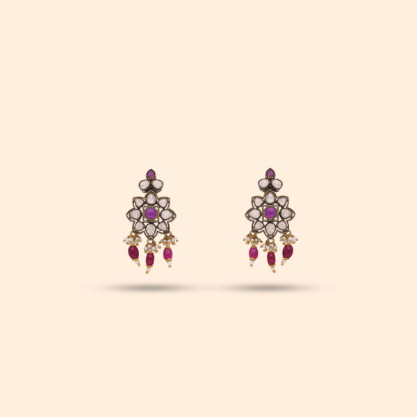 Moissanite & Ruby Victorian Hanging Earrings