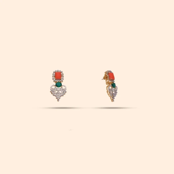 Coral and Emerald Gemstone Earrings - Image 3