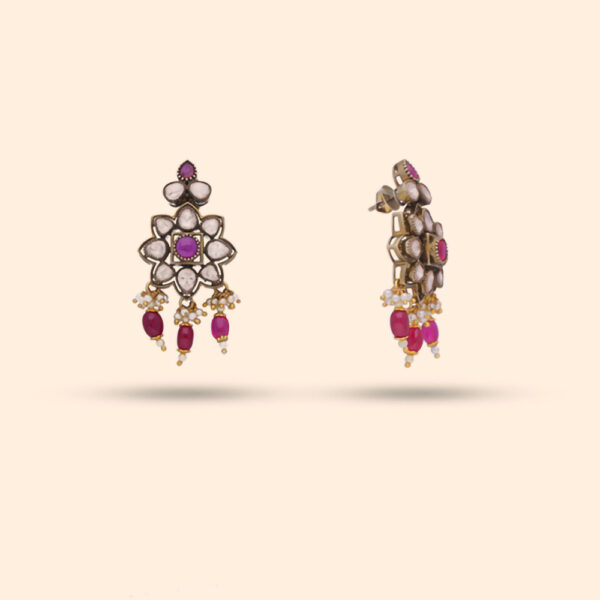 Moissanite & Ruby Victorian Hanging Earrings - Image 2