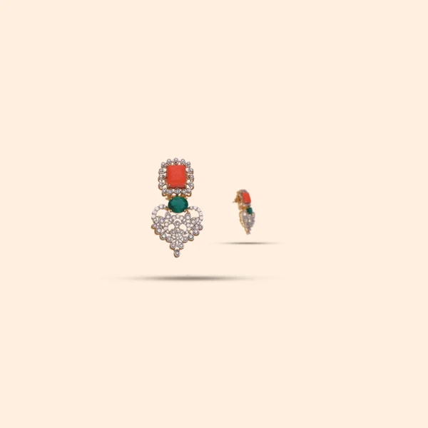 Coral and Emerald Gemstone Earrings - Image 2