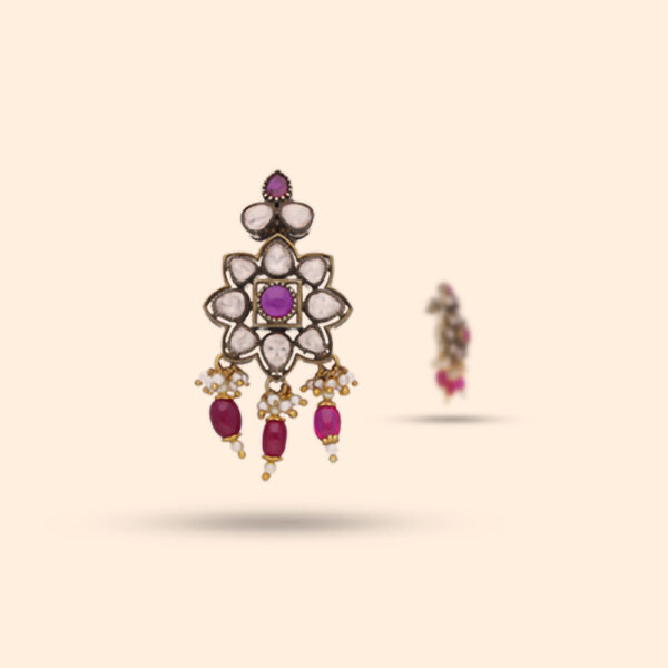 Moissanite & Ruby Victorian Hanging Earrings - Image 3