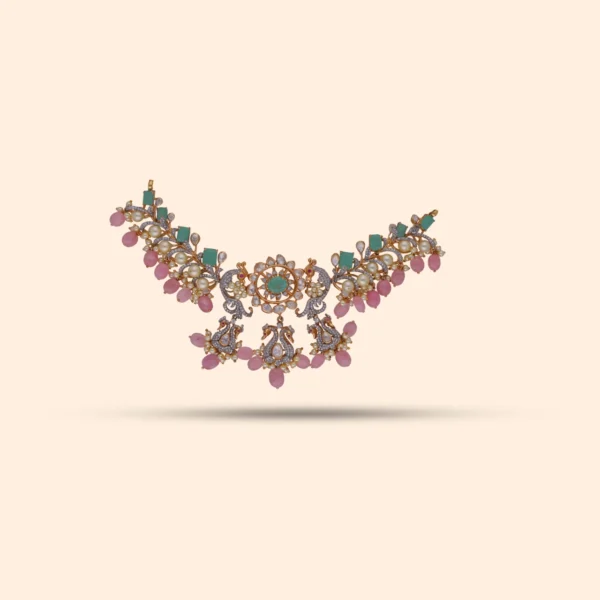 Fancy Peacock Necklace with Pink Beads