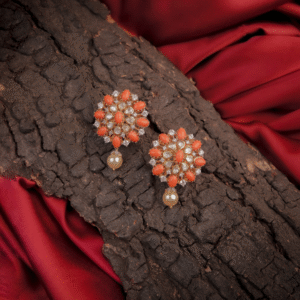 Coral & Moissanite Earrings