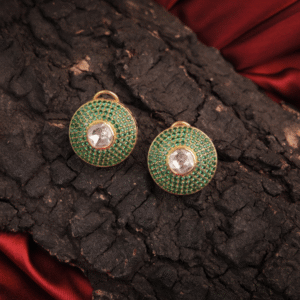 Moissanite & Emerald Circle Earrings