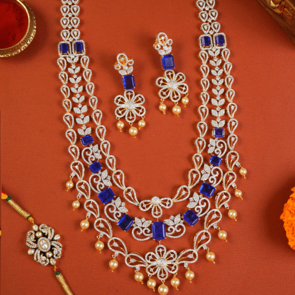3 Layer Floral Blue Swarovski Set