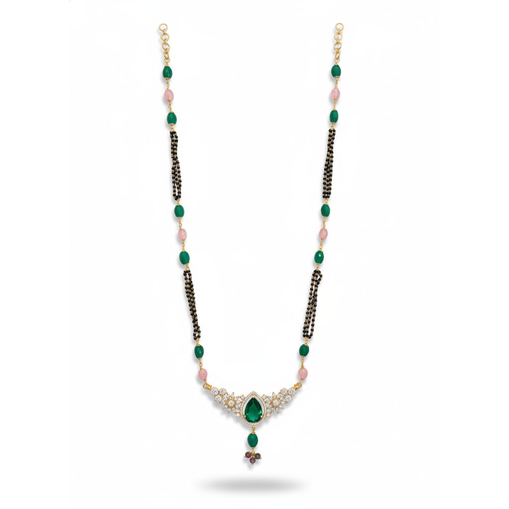 Emerald Teardrop Black Beads Necklace Set