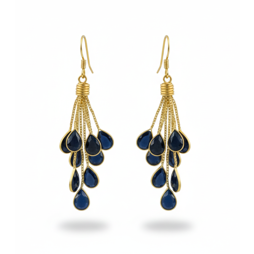 Blue Sapphire Kundan Dangling Earrings