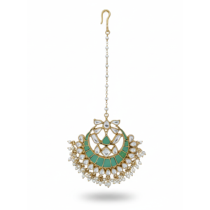 Green Kundan Pearl Maangtikka