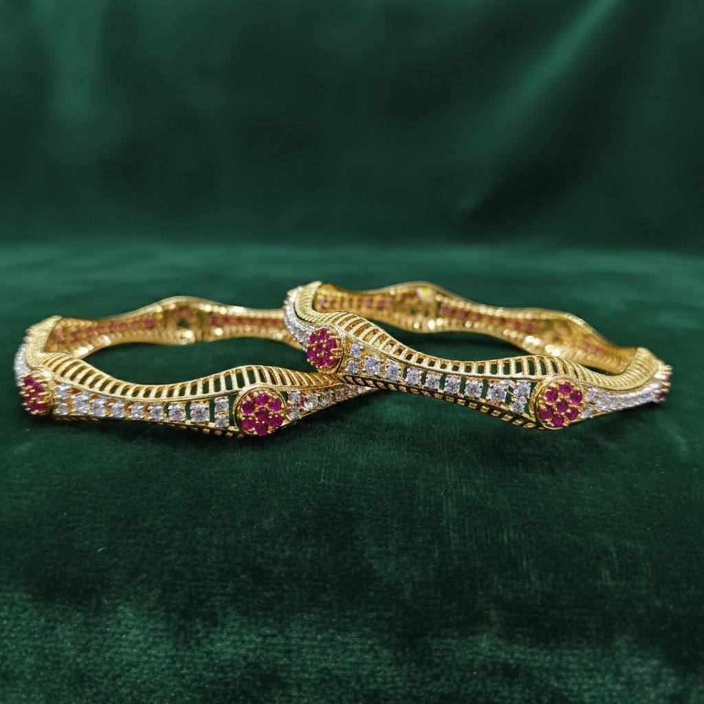 Pink & White Swarovski Silver Bangle