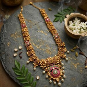 Classic Emerald Nakshi Necklace Set