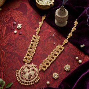 Moissanite Peacock Nakshi Necklace Set