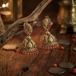 Coral Bead Nakshi Jhumkas