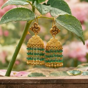 Emerald Gold Ball Jhumkas