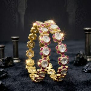 Pink Moissanite Floral Bangles