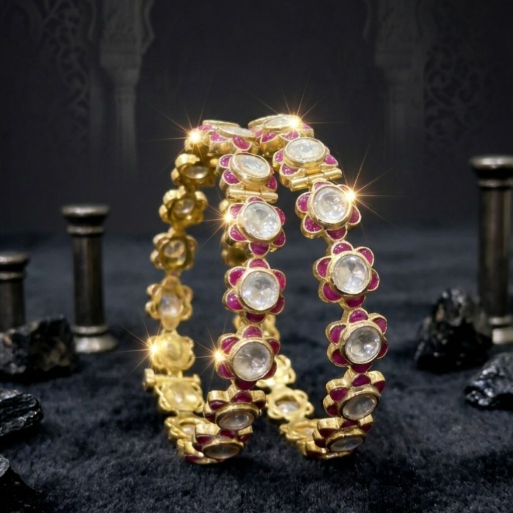 Pink Moissanite Floral Bangles