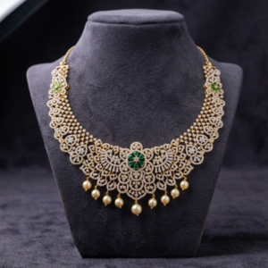 Floral Emerald Pearl Choker Set