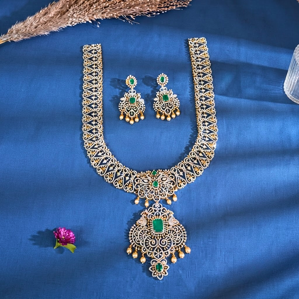 Emerald Swarovski Long Haaram Set