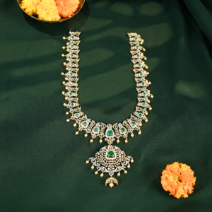 Emerald Pearl Swarovski Long Necklace Set